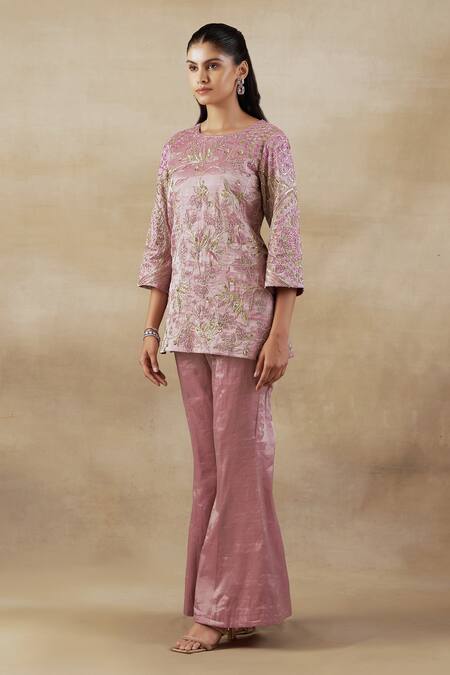 Buy Shalkii Pink Handloom Cotton, Tissue Cut Work, Garden Embroidered Kurta And Pant Set Online at Aza Fashions Buy_Shalkii_Pink Handloom Cotton, Tissue Cut Work, Garden Embroidered Kurta And Pant Set _Online_at_Aza_Fashions