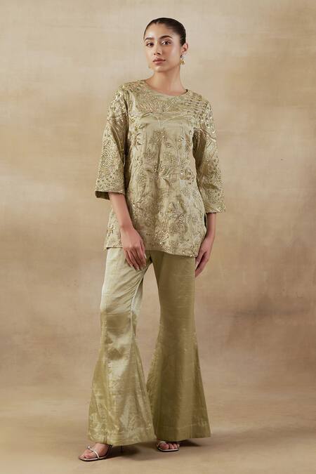 Shalkii Garden Embroidered Kurta & Bell Bottom Pant Set 