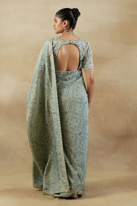 Shalkii Floral Bandhani Embroidered Saree Set 