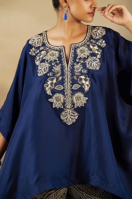 Shop Shalkii Blue Silk, Tissue Sequins, Beads, Zari Zardozi Embroidered Kaftan And Gharara Set Online at Aza Fashions Shop_Shalkii_Blue Silk, Tissue Sequins, Beads, Zari Zardozi Embroidered Kaftan And Gharara Set _Online_at_Aza_Fashions