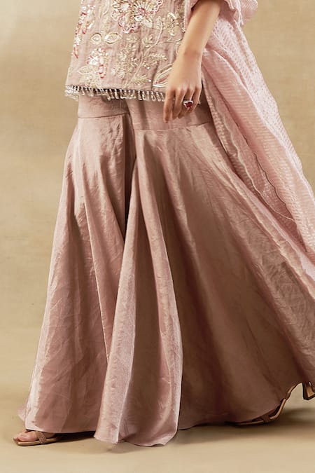 Shalkii Pink Tissue, Chanderi, Brocade Cut Work, Zardozi Embroidered Kurta Gharara Set at Aza Fashions Shalkii_Pink Tissue, Chanderi, Brocade Cut Work, Zardozi Embroidered Kurta Gharara Set _at_Aza_Fashions