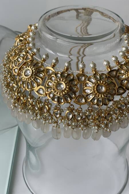 Studio6 Jewels_Pink Diamonds, Pearls Kundan Floral Necklace Set _Online_at_Aza_Fashions