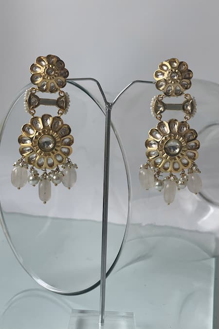 Buy_Studio6 Jewels_Pink Diamonds, Pearls Kundan Floral Necklace Set _Online_at_Aza_Fashions