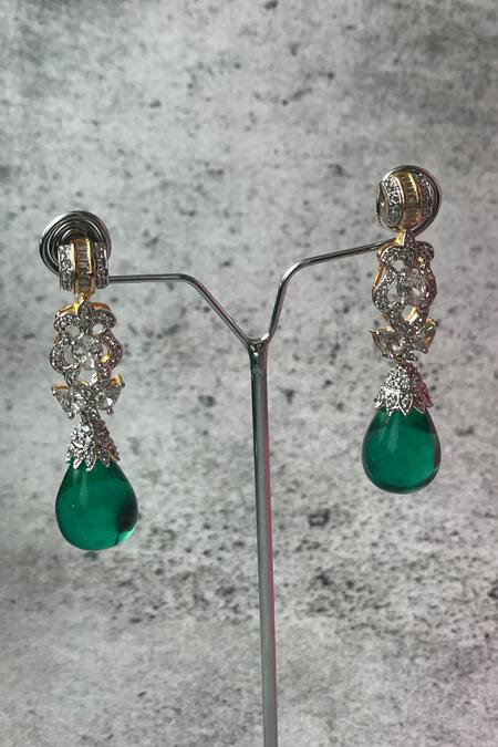 Studio6 Jewels_Green Zari, Beads Zircon Necklace Set_Online_at_Aza_Fashions