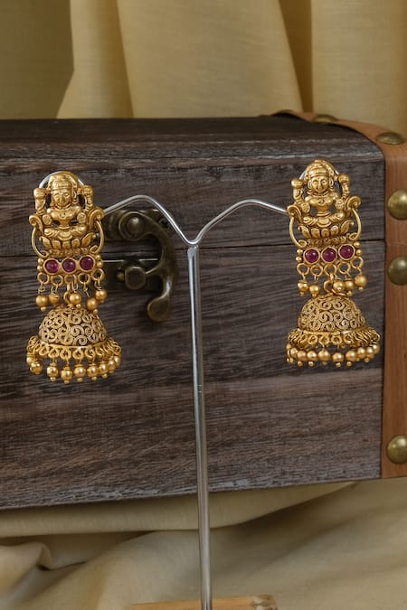 Studio6 Jewels_Gold Plated Stones Temple Motif Necklace Set _Online_at_Aza_Fashions