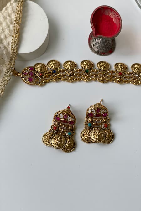 Studio6 Jewels Gold Temple Motif Necklace Set 