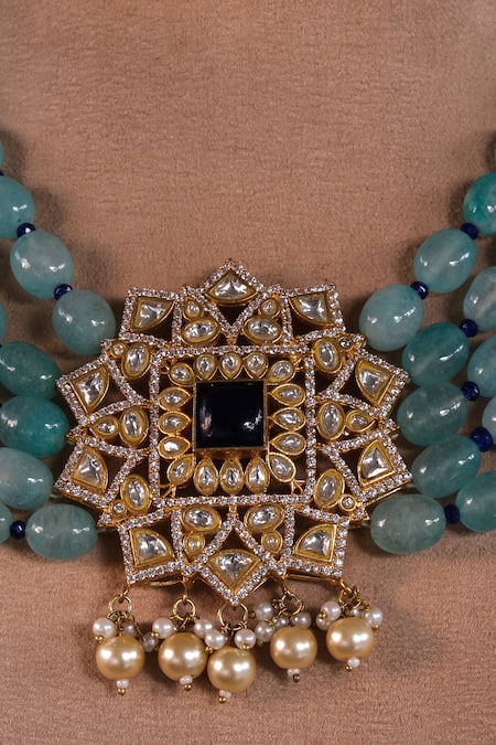 Studio6 Jewels Blue Beads Kundan Necklace Set Online at Aza Fashions Studio6 Jewels_Blue Beads Kundan Necklace Set_Online_at_Aza_Fashions