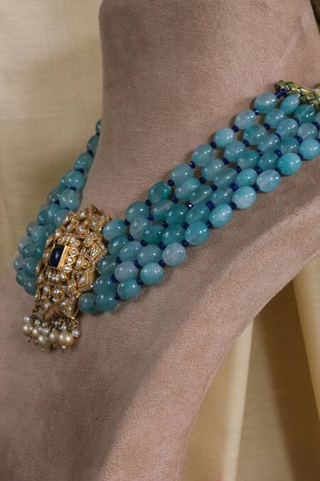 Buy Studio6 Jewels Blue Beads Kundan Necklace Set Online at Aza Fashions Buy_Studio6 Jewels_Blue Beads Kundan Necklace Set_Online_at_Aza_Fashions