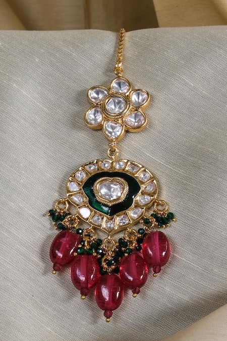 Studio6 Jewels Pink Beads Floral Moon Kundan Necklace Set Online at Aza Fashions Studio6 Jewels_Pink Beads Floral Moon Kundan Necklace Set_Online_at_Aza_Fashions