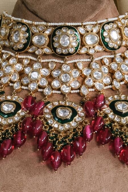 Buy Studio6 Jewels Pink Beads Floral Moon Kundan Necklace Set Online at Aza Fashions Buy_Studio6 Jewels_Pink Beads Floral Moon Kundan Necklace Set_Online_at_Aza_Fashions