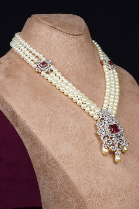 Studio6 Jewels_Pink Gold Plated Pearl And Zircon Necklace_Online_at_Aza_Fashions
