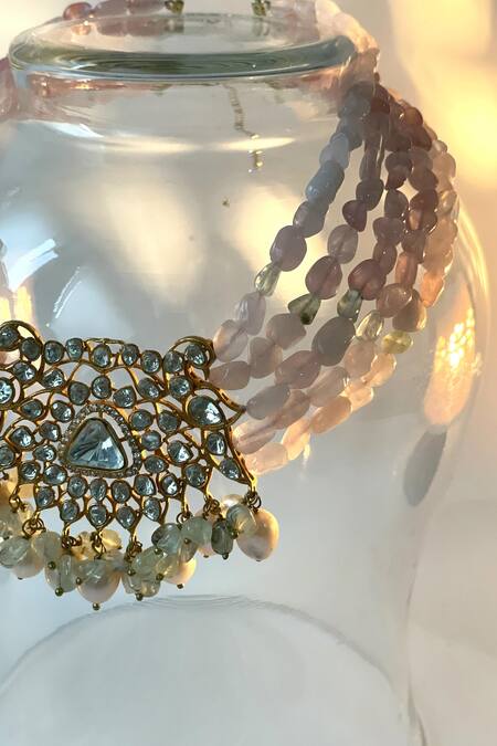 Studio6 Jewels_Pink Stones Tumble Necklace Set _Online_at_Aza_Fashions