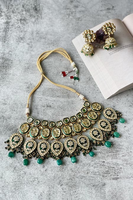 Studio6 Jewels Gold Plated Enamel Kundan Necklace Set 