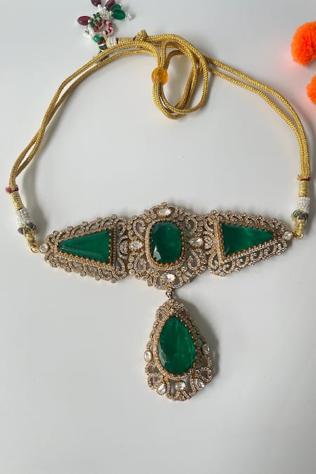 Studio6 Jewels_Green Stones Gold Plated Necklace Set _Online_at_Aza_Fashions