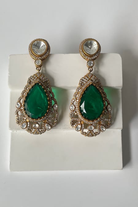 Buy_Studio6 Jewels_Green Stones Gold Plated Necklace Set _Online_at_Aza_Fashions