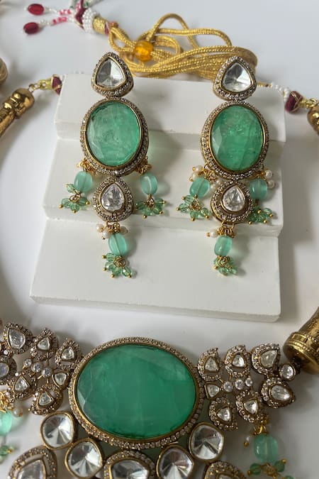 Studio6 Jewels Gold Plated Sea Green Stone Necklace Set 