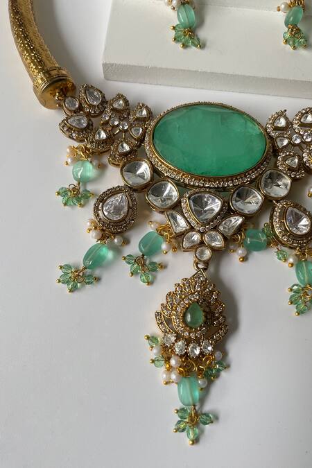 Studio6 Jewels_Green Stones Gold Plated Sea Necklace Set _Online_at_Aza_Fashions