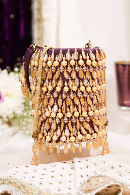 Buy House Of Vian Purple Crystals, Cut Work, Beads Velvet And Tassel Bucket Bag Online at Aza Fashions Buy_House Of Vian_Purple Crystals, Cut Work, Beads Velvet And Tassel Bucket Bag _Online_at_Aza_Fashions