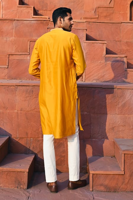Sanvir Singh Zari Embroidered Amber Yellow Kurta Set 