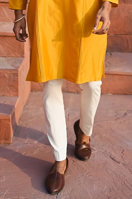 Sanvir Singh_Yellow Chanderi, Cotton Zari Embroidered Amber Kurta Set _at_Aza_Fashions