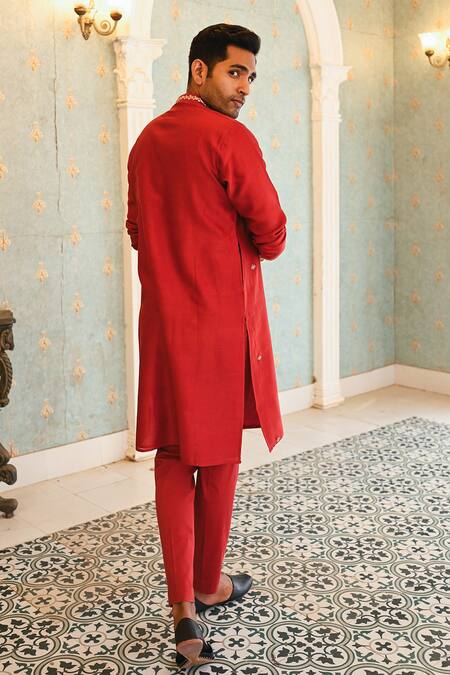 Sanvir Singh Resham Embroidered Maroon Kurta Set 