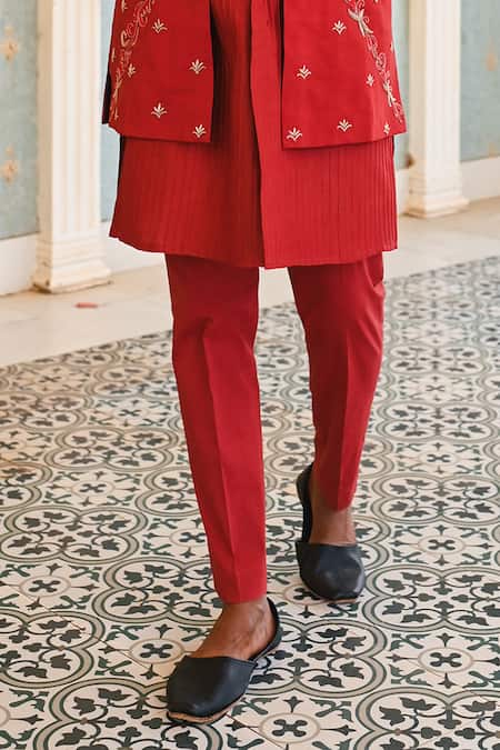 Buy_Sanvir Singh_Red Silk, Chanderi, Cotton Embroidery Thread Bundi Set _Online_at_Aza_Fashions