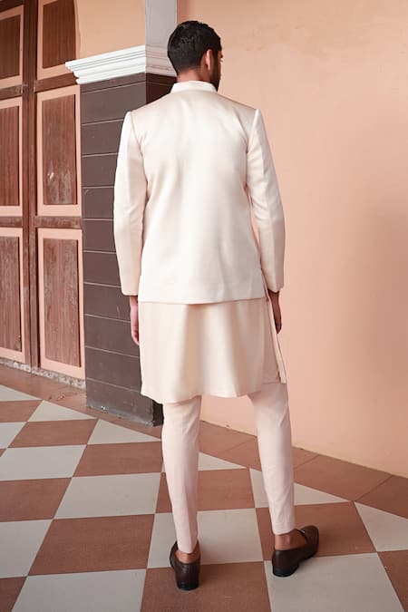 Sanvir Singh Floral Embroidered Peach Jacket & Kurta Set 