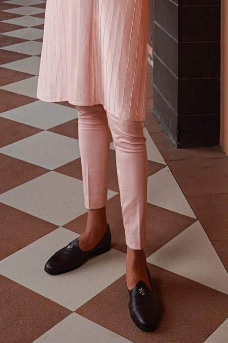 Shop_Sanvir Singh_Pink Chanderi, Cotton Zari Zardozi Sleeve Embroidered Kurta Set _Online_at_Aza_Fashions