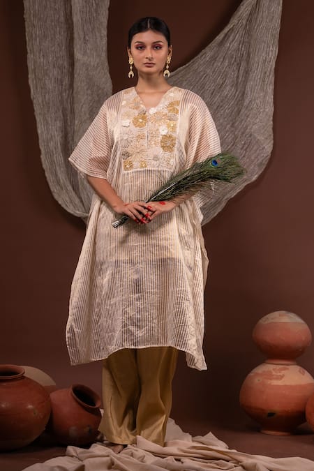 Chambray & Co. Floral Embroidered Kaftan Set 