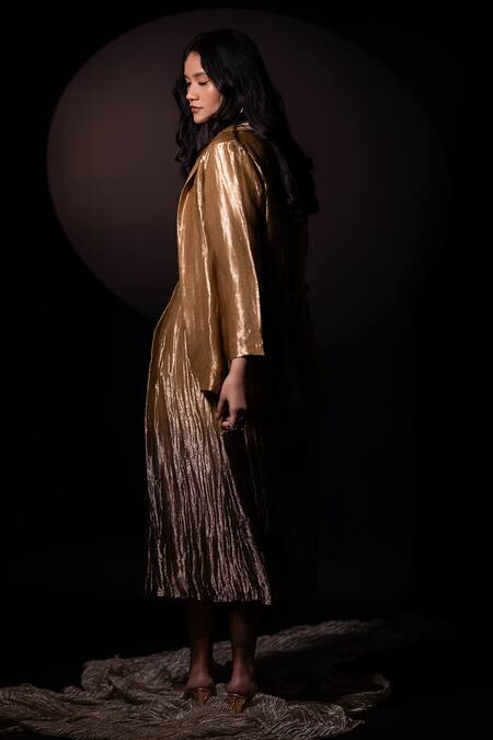 Chambray & CO. Gold Silk Textured Blazer And Ombre Skirt Set Online at Aza Fashions Chambray & CO._Gold Silk Textured Blazer And Ombre Skirt Set _Online_at_Aza_Fashions