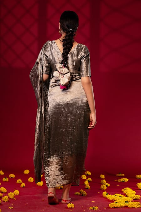 Chambray & CO. Gunmetal Pre-Draped Saree Gown 