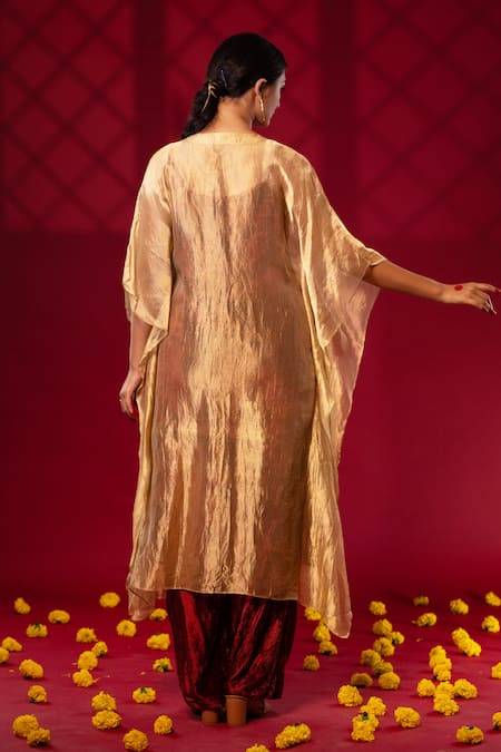 Chambray & CO. Floral Patchwork Embroidered Kaftan & Pant Set 