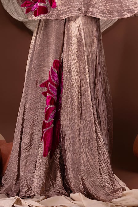 Chambray & CO. Gold Cotton, Silk Embroidery Off-shoulder Floral Top And Skirt Set Online at Aza Fashions Chambray & CO._Gold Cotton, Silk Embroidery Off-shoulder Floral Top And Skirt Set _Online_at_Aza_Fashions