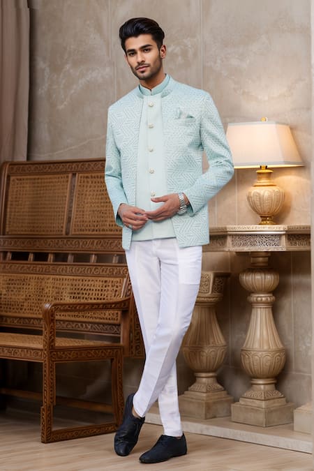Shop Arihant Rai Sinha Green Silk Embroidery Pista Bandhgala at Aza Fashions Shop_Arihant Rai Sinha_Green Silk Embroidery Pista Bandhgala _at_Aza_Fashions