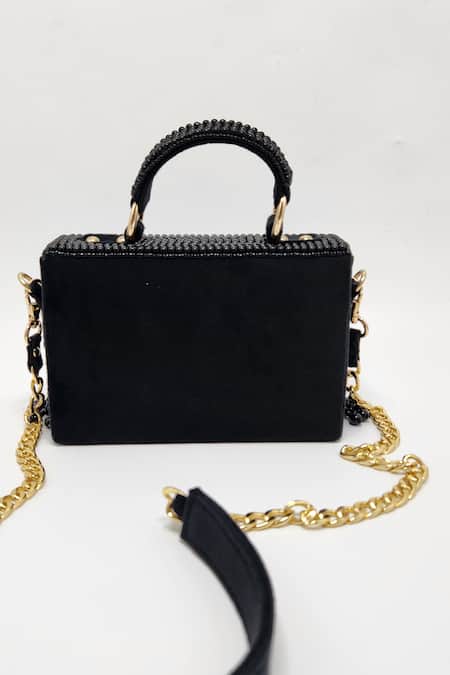 Adwita Bags & Jewels Black Bead Embellished Handbag 