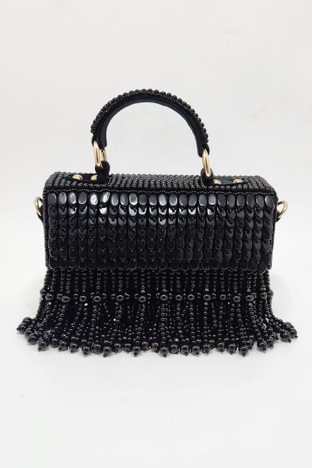 Adwita Bags & Jewels_Black Beads, Pearls Embellished Handbag _Online_at_Aza_Fashions