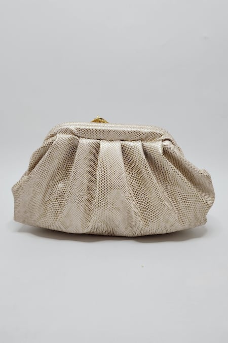 Adwita Bags & Jewels Textured Beige Pouchette Bag with Brooch 