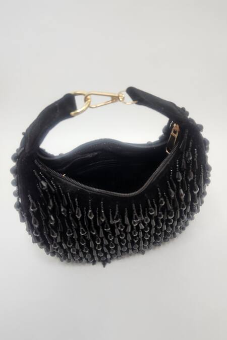 Adwita Bags & Jewels Black Crystals, Pearls Half Moon Bag Online at Aza Fashions Adwita Bags & Jewels_Black Crystals, Pearls Half Moon Bag _Online_at_Aza_Fashions
