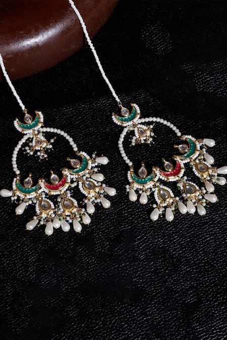 Dugran By Dugristyle Kundan Chandbali Earrings with Pearls 