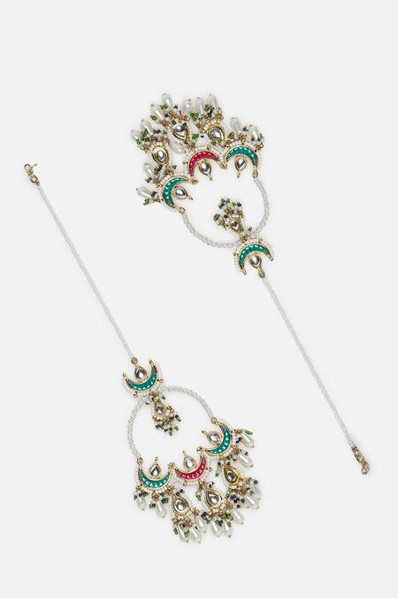 Shop Dugran By Dugristyle Red Pearls Kundan Chandbali Earrings With Online at Aza Fashions Shop_Dugran By Dugristyle_Red Pearls Kundan Chandbali Earrings With _Online_at_Aza_Fashions