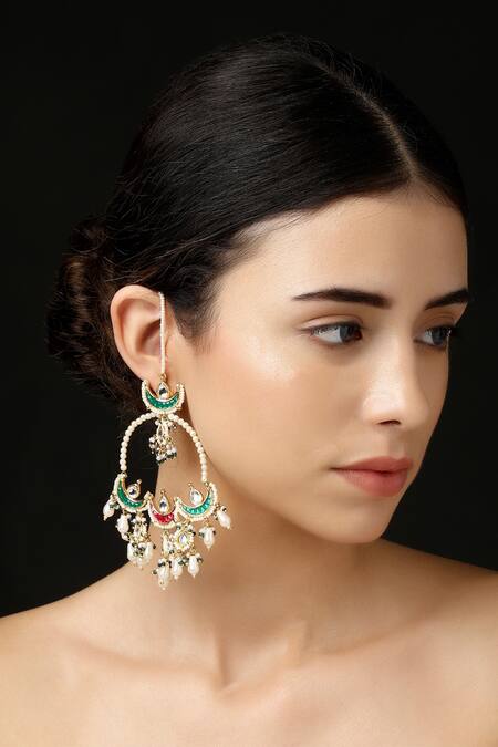 Dugran By Dugristyle_Red Pearls Kundan Chandbali Earrings With _at_Aza_Fashions