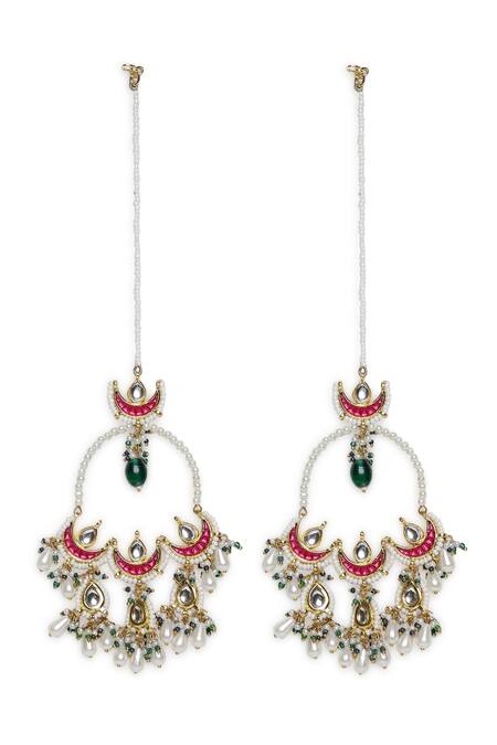 Buy_Dugran By Dugristyle_Red Pearls Stone Embellished Chandbali Earrings _Online_at_Aza_Fashions