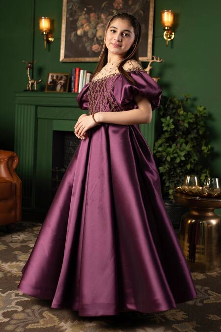 Hoity Moppet Purple Satin Stones Embellished Gown Online at Aza Fashions Hoity Moppet_Purple Satin Stones Embellished Gown _Online_at_Aza_Fashions