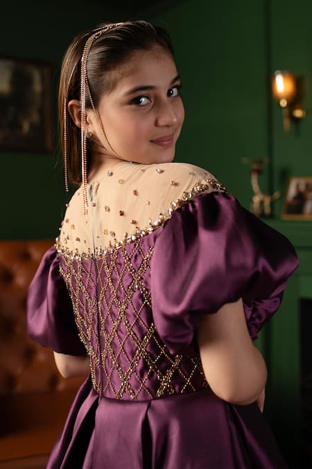 Hoity Moppet Purple Satin Stones Embellished Gown at Aza Fashions Hoity Moppet_Purple Satin Stones Embellished Gown _at_Aza_Fashions