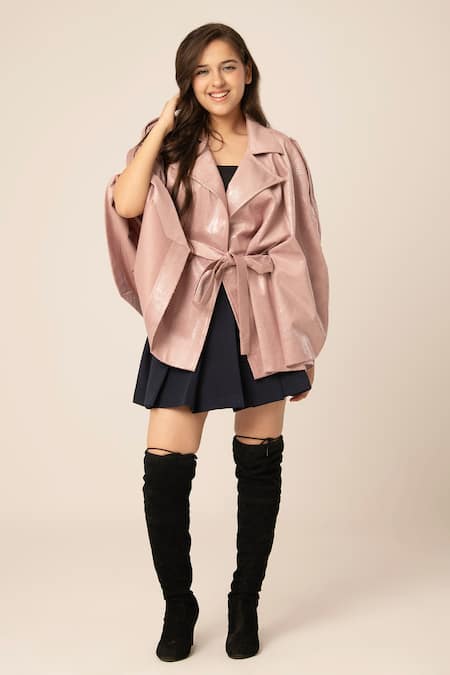 Shop_Hoity Moppet_Pink Leather Animal Skin Pattern Jacket _at_Aza_Fashions