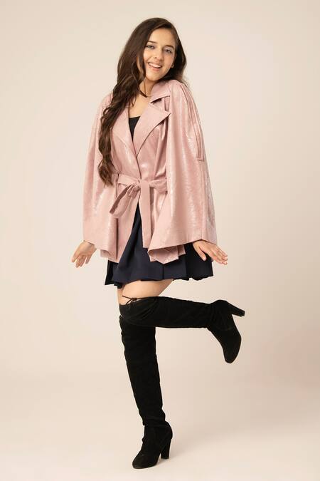 Hoity Moppet_Pink Leather Animal Skin Pattern Jacket _Online_at_Aza_Fashions