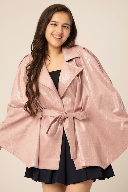 Buy_Hoity Moppet_Pink Leather Animal Skin Pattern Jacket _Online_at_Aza_Fashions
