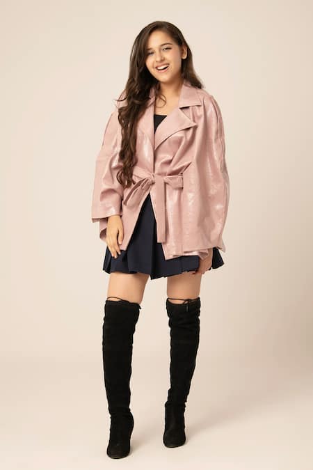 Hoity Moppet_Pink Leather Animal Skin Pattern Jacket _at_Aza_Fashions
