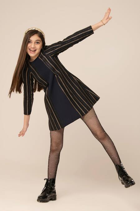 Hoity Moppet Blue Jacquard Woven Chain Link Dress Online at Aza Fashions Hoity Moppet_Blue Jacquard Woven Chain Link Dress _Online_at_Aza_Fashions