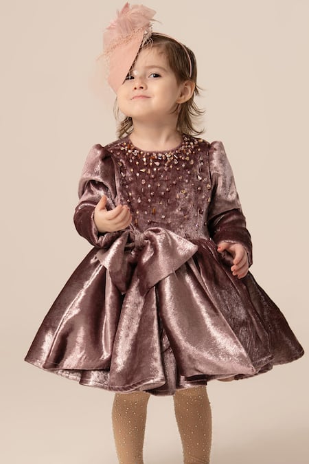 Hoity Moppet Wine Lace Pearls, Sequins, Stones Embellished Luxe Velvet Dress Online at Aza Fashions Hoity Moppet_Wine Lace Pearls, Sequins, Stones Embellished Luxe Velvet Dress _Online_at_Aza_Fashions